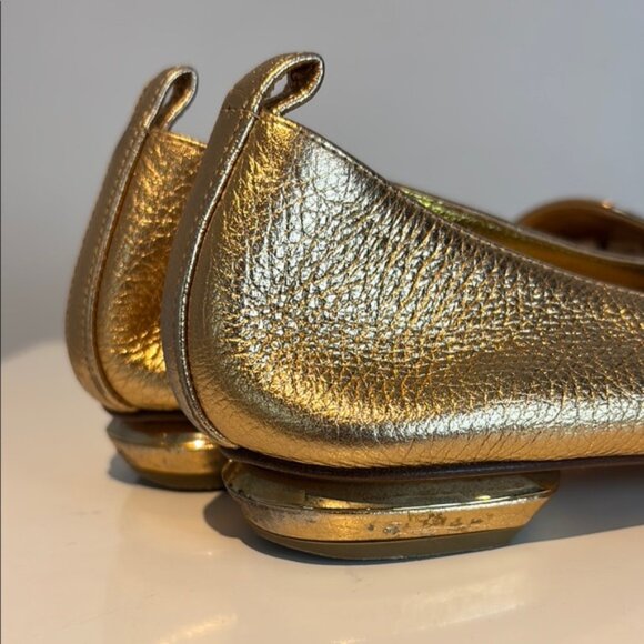 Nicholas Kirkwood Metallic Gold Leather Beya Pointed Toe Loafers Size 38 - Picture 6 of 14